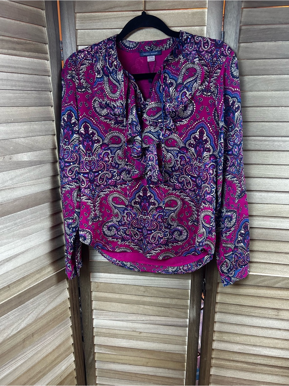 Tommy Hilfiger Paisley Ruffle Tie Neck Blouse XS NWT
